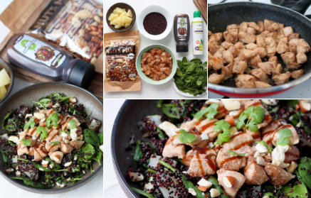 Rețetă fitness: piept de pui în sos barbeque cu salata quinoa și ananas