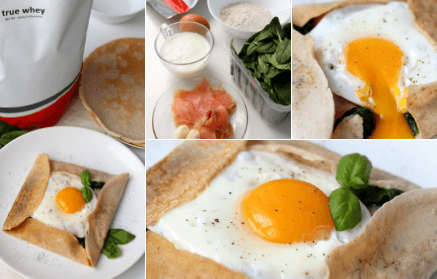 Rețetă fitness: Clătite proteice sărate umplute cu spanac, somon și ou prăjit